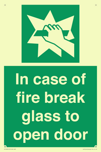 In case of fire break glass to open door